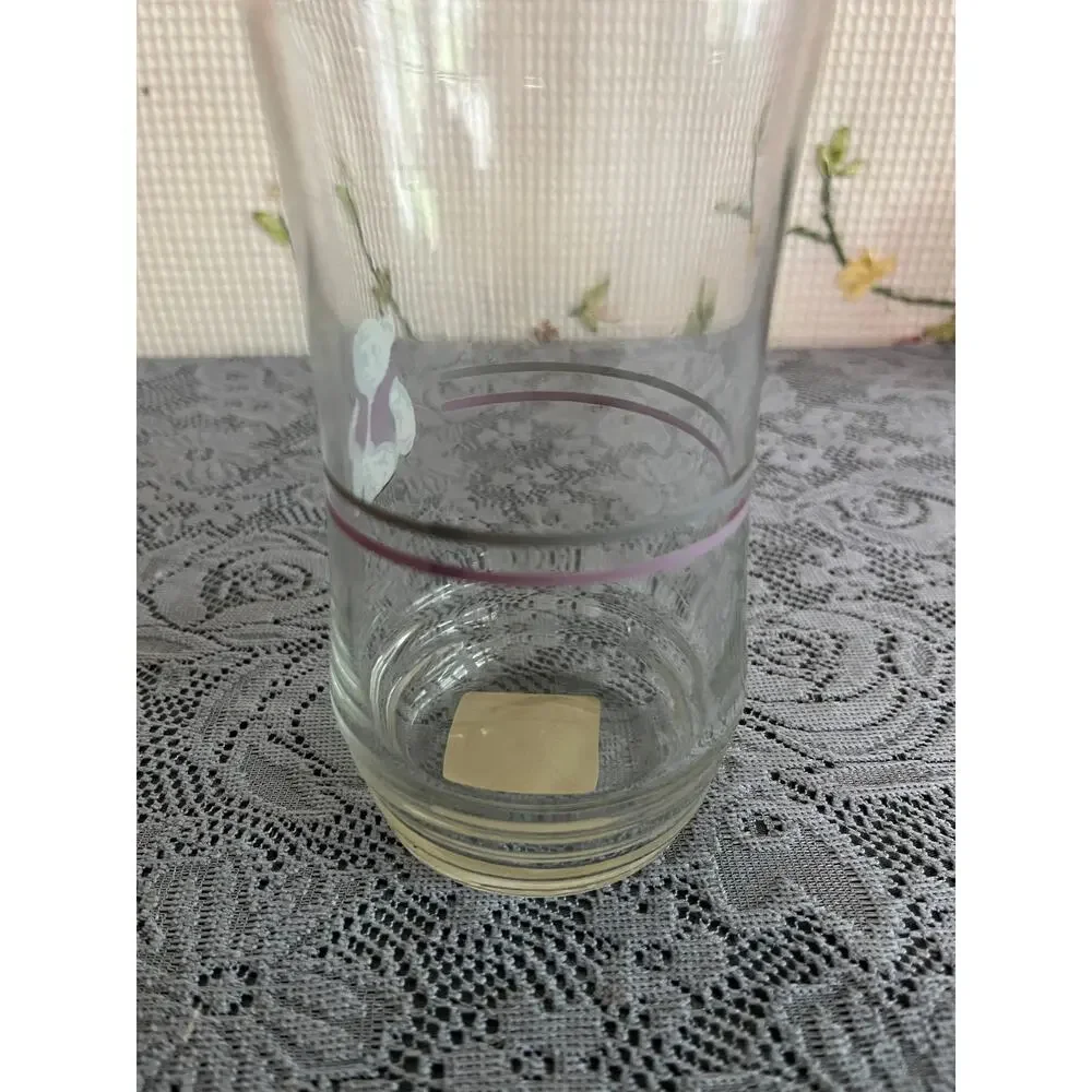 Vintage Teddy Bear Juice Glass Small Tumbler Pink Stripe Bands Retro Nursery